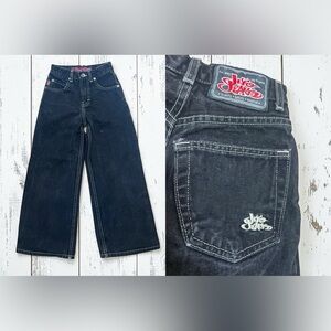 Y2K JNCO Jeans Kids 8 Wide Leg Skater Baggy Black Denim Urban Streetwear G1852